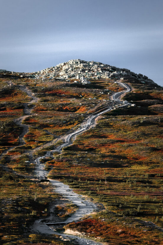 Stair path on the mountains of Trollvägen on an autumn day
