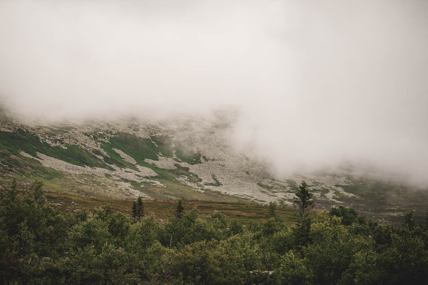 Mist over a mountain in North Dalarna