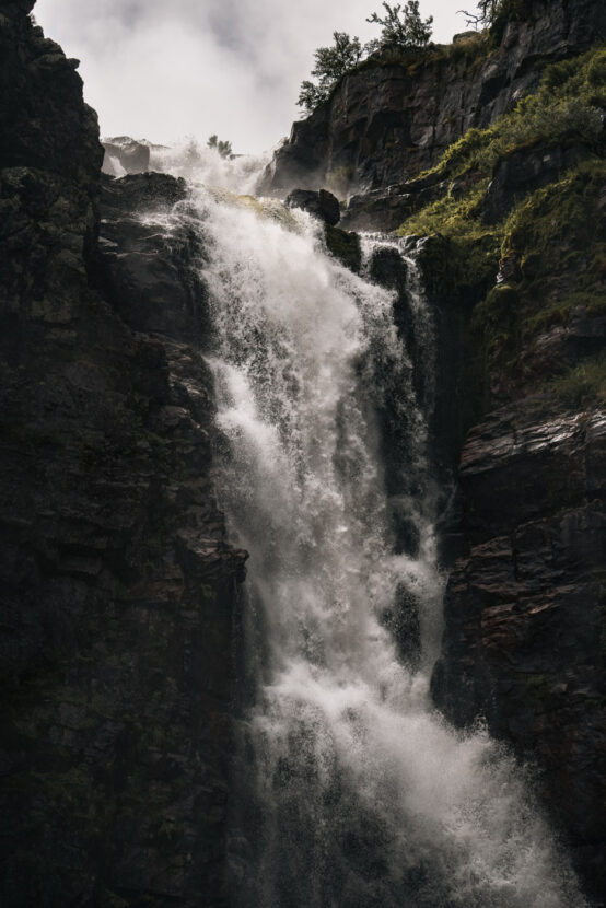 Closeup of Njupeskär waterfall in Fulufjället National Park